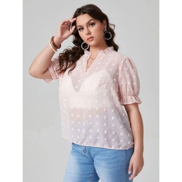 SHEIN Curve Plus Notch Neck Swiss Dot Blouse Size XL  3 0140 - Picture 1 of 10